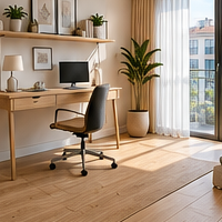 Oficina con suelo de vinilo efecto madera