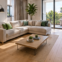 Salón con suelo de vinilo efecto madera